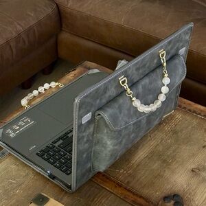Laptop Elegant Gray Case with Pearl Handle